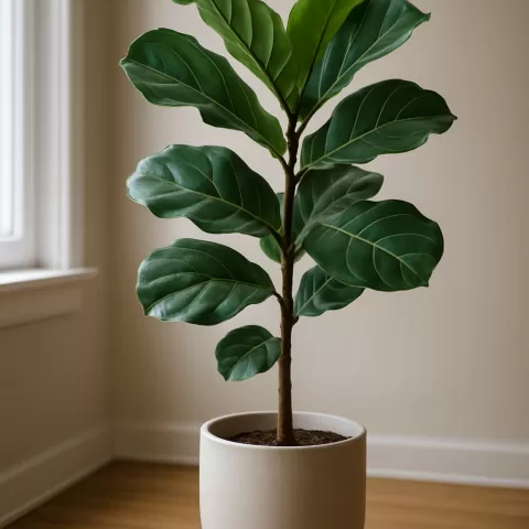 Fiddle-leaf fig (Ficus lyrata) in a ceramic pot by a bright window